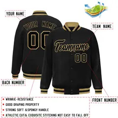 Black Black-Old Gold Varsity Full-Snap Letterman Jacket 2