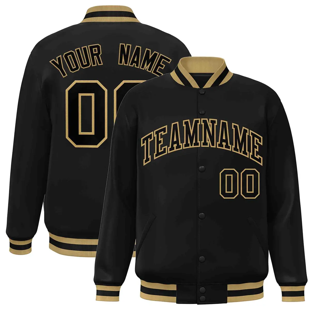 Black Black-Old Gold Varsity Full-Snap Letterman Jacket