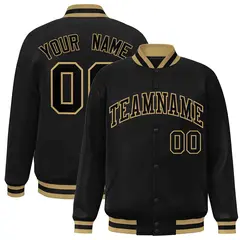 Black Black-Old Gold Varsity Full-Snap Letterman Jacket 1