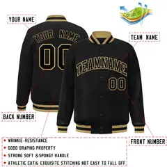 Black Black-Old Gold Varsity Full-Snap Letterman Jacket 2