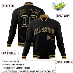 Black Black-Old Gold Varsity Full-Snap Letterman Jacket 4