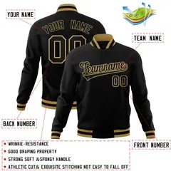 Black Black-Old Gold Varsity Full-Snap Letterman Jacket 4