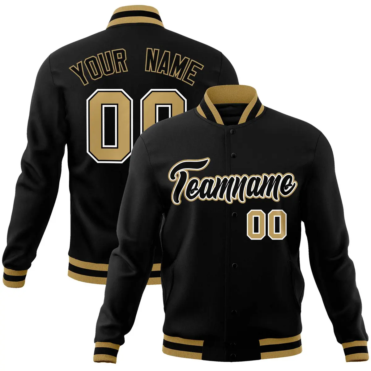 Black Black-Old Gold Varsity Full-Snap Letterman Jacket