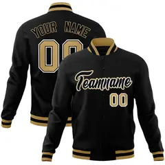 Black Black-Old Gold Varsity Full-Snap Letterman Jacket