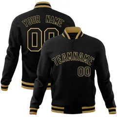 Black Black-Old Gold Varsity Full-Snap Letterman Jacket
