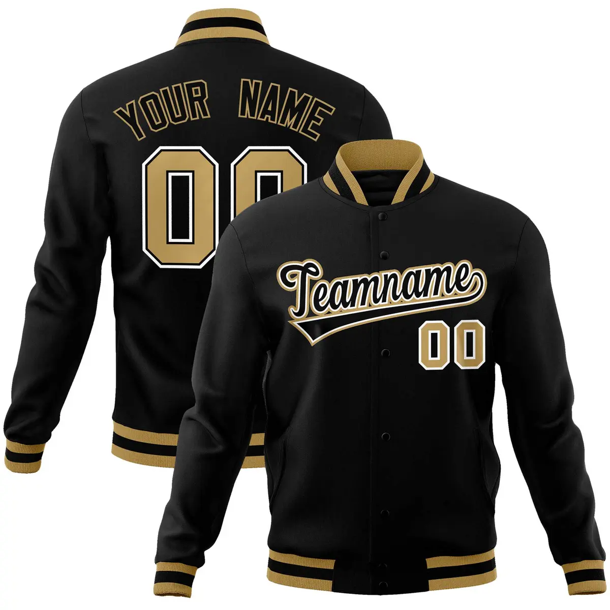 Black Black-Old Gold Varsity Full-Snap Letterman Jacket