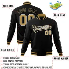 Black Black-Old Gold Varsity Full-Snap Letterman Jacket 4