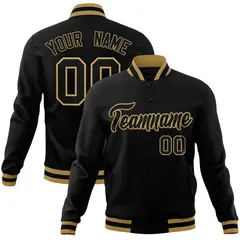 Black Black-Old Gold Varsity Full-Snap Letterman Jacket 1