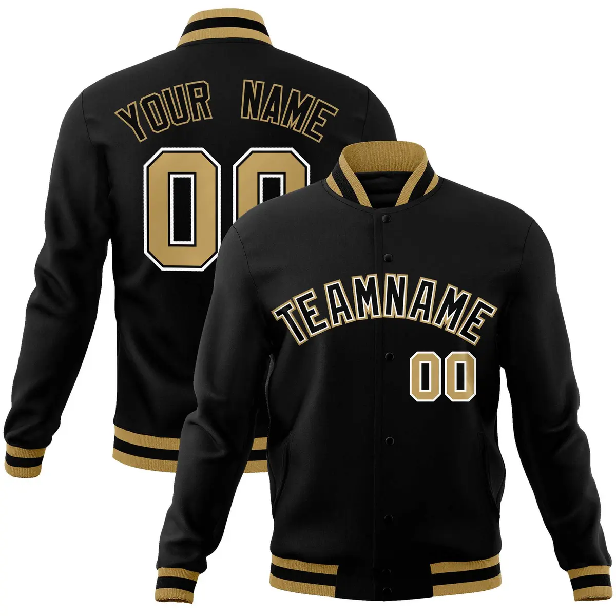 Black Black-Old Gold Varsity Full-Snap Letterman Jacket