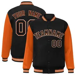 Black Black-Orange Raglan Sleeves Varsity Full-Snap Letterman Jacket 1