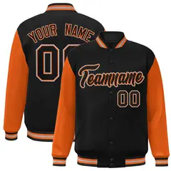 Black Black-Orange Raglan Sleeves Varsity Full-Snap Letterman Jacket 1