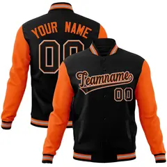 Black Black-Orange Raglan Sleeves Varsity Full-Snap Letterman Jacket