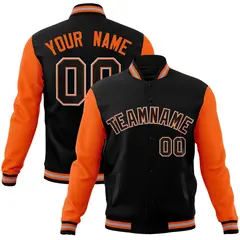 Black Black-Orange Raglan Sleeves Varsity Full-Snap Letterman Jacket 1