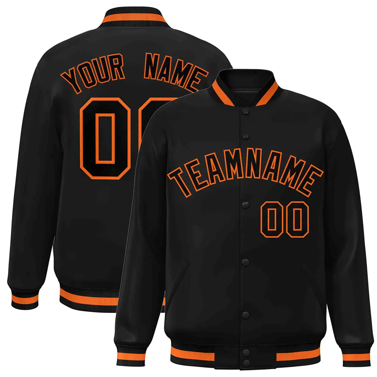 Black Black-Orange Varsity Full-Snap Letterman Jacket
