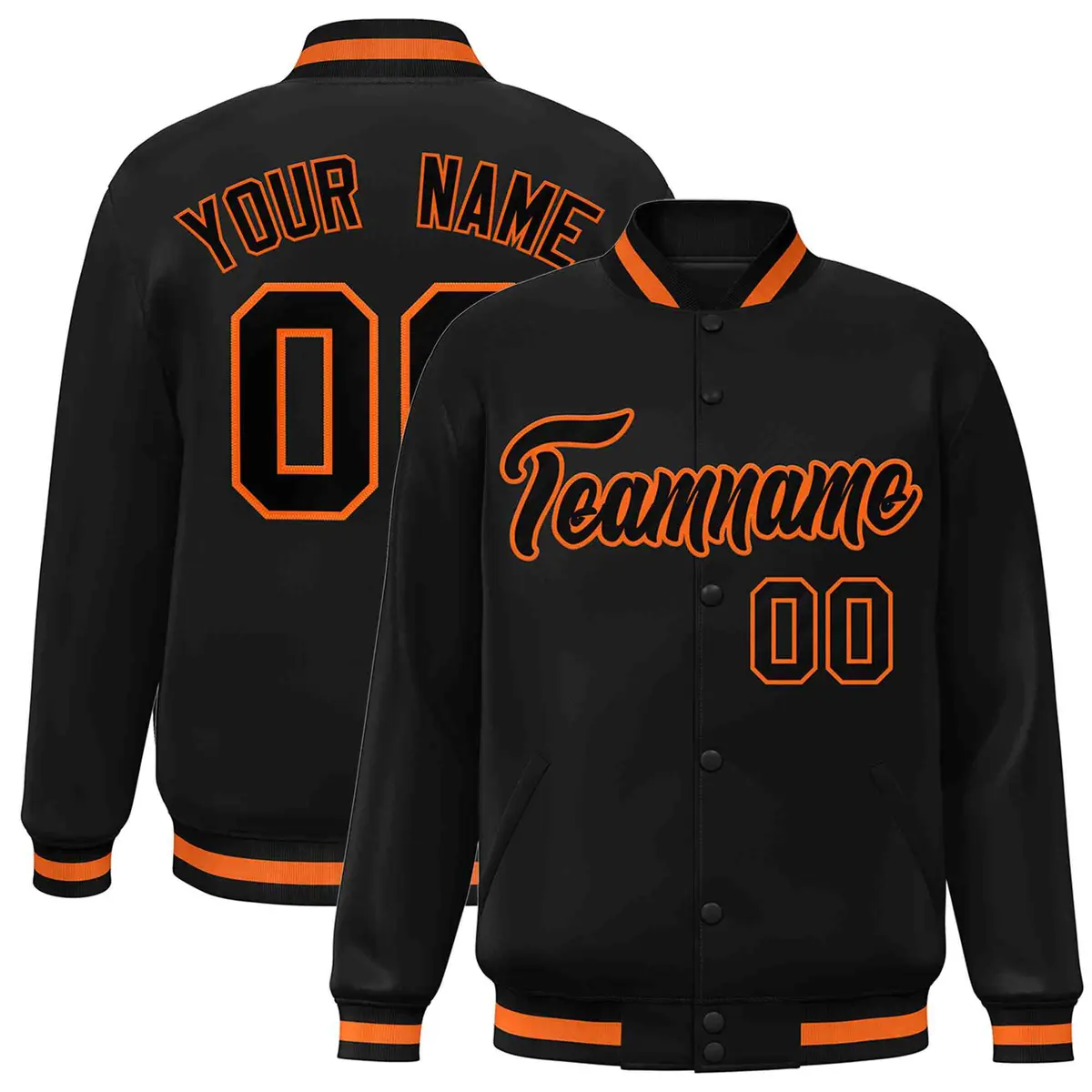 Black Black-Orange Varsity Full-Snap Letterman Jacket