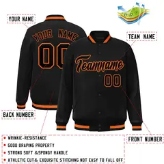 Black Black-Orange Varsity Full-Snap Letterman Jacket 2