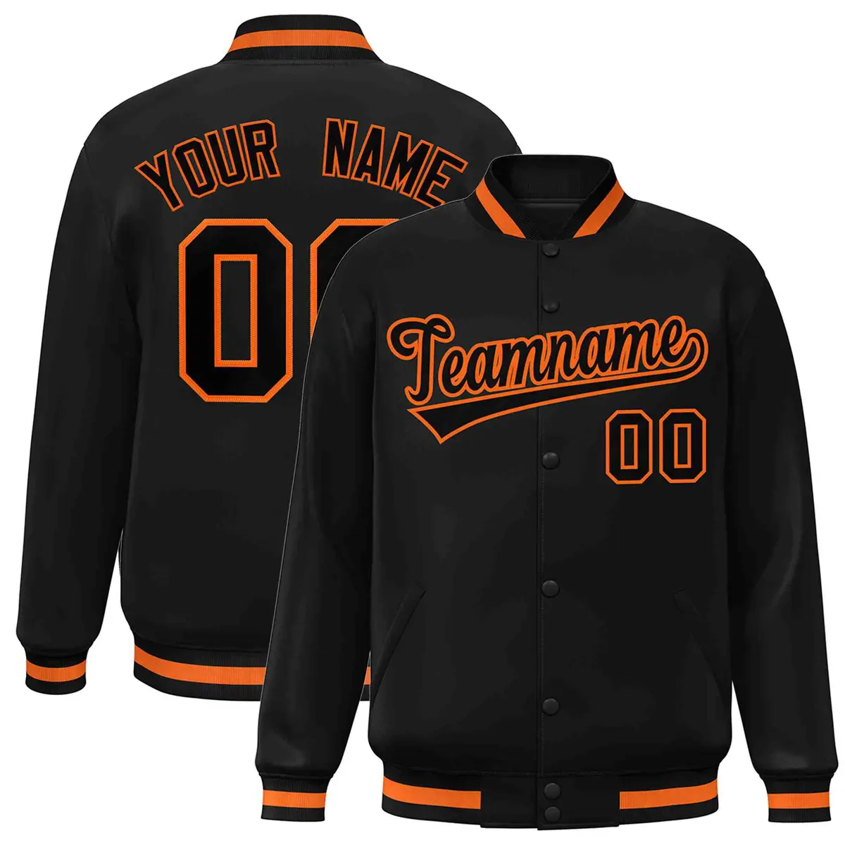 Black Black-Orange Varsity Full-Snap Letterman Jacket