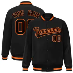 Black Black-Orange Varsity Full-Snap Letterman Jacket 1