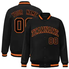 Black Black-Orange Varsity Full-Snap Letterman Jacket 1