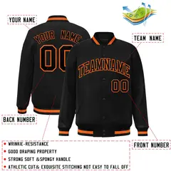 Black Black-Orange Varsity Full-Snap Letterman Jacket 2