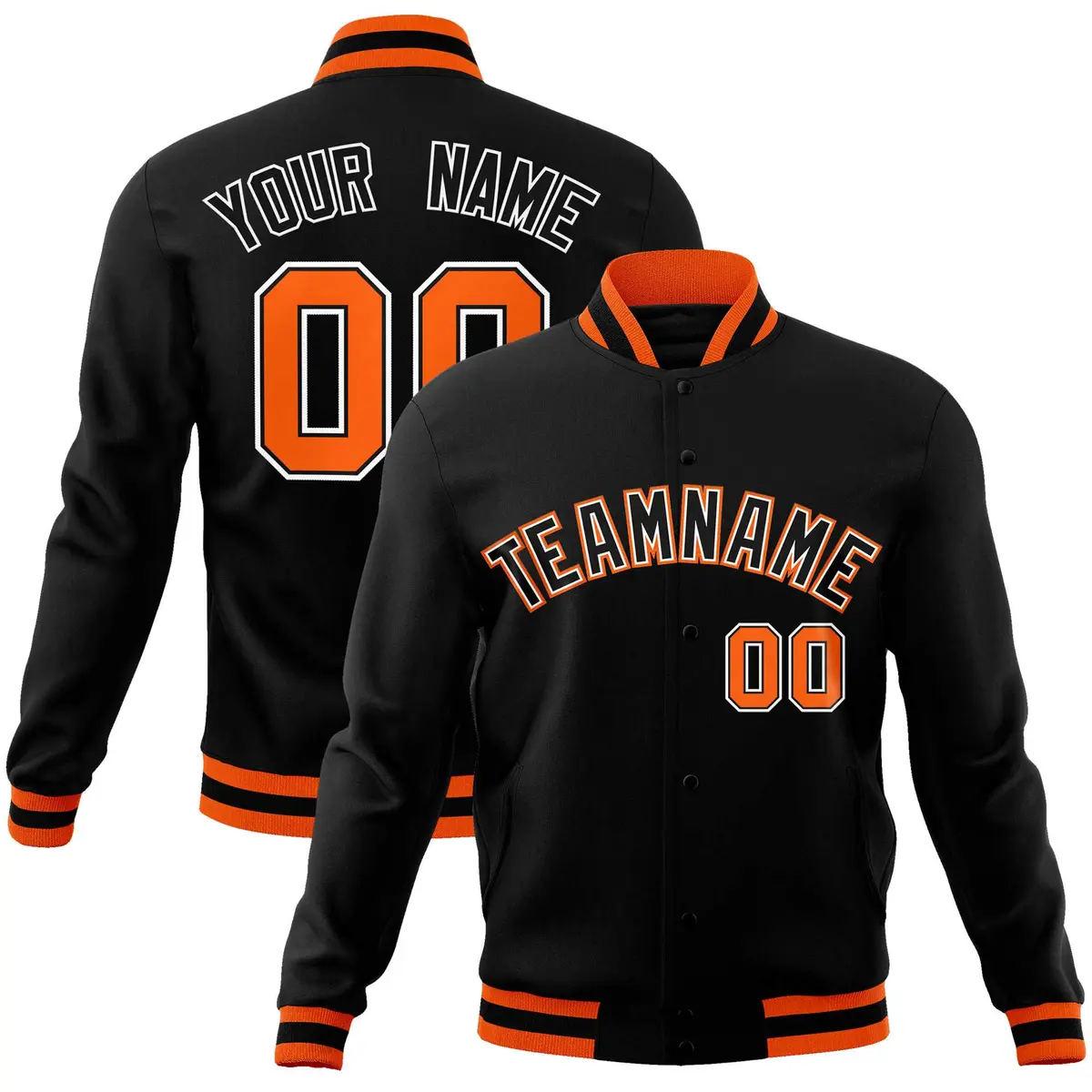 Black Black-Orange Varsity Full-Snap Letterman Jacket