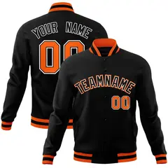 Black Black-Orange Varsity Full-Snap Letterman Jacket