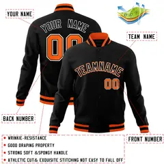 Black Black-Orange Varsity Full-Snap Letterman Jacket 4