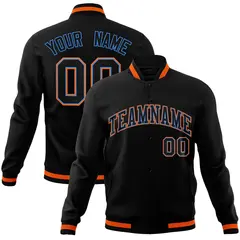 Black Black-Orange Varsity Full-Snap Letterman Jacket