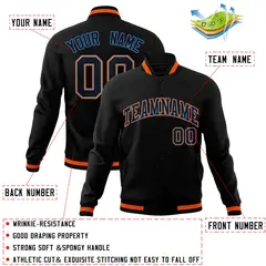 Black Black-Orange Varsity Full-Snap Letterman Jacket 4