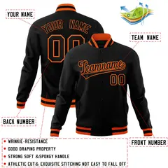 Black Black-Orange Varsity Full-Snap Letterman Jacket 4