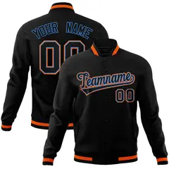 Black Black-Orange Varsity Full-Snap Letterman Jacket