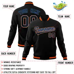 Black Black-Orange Varsity Full-Snap Letterman Jacket 4