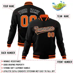 Black Black-Orange Varsity Full-Snap Letterman Jacket 4