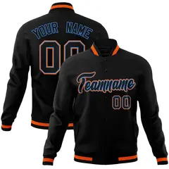 Black Black-Orange Varsity Full-Snap Letterman Jacket