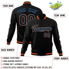 Black Black-Orange Varsity Full-Snap Letterman Jacket 4