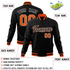 Black Black-Orange Varsity Full-Snap Letterman Jacket 4