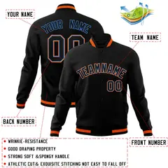 Black Black-Orange Varsity Full-Snap Letterman Jacket 4