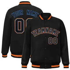 Black Black-Powder Blue Varsity Full-Snap Letterman Jacket 1