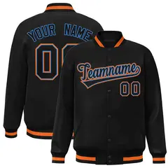 Black Black-Powder Blue Varsity Full-Snap Letterman Jacket 1