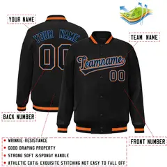 Black Black-Powder Blue Varsity Full-Snap Letterman Jacket 2