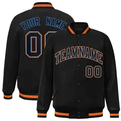 Black Black-Powder Blue Varsity Full-Snap Letterman Jacket 1