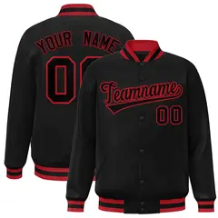 Black Black-Red Classic Full-Snap Varsity Letterman Jacket
