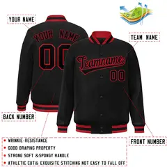 Black Black-Red Classic Full-Snap Varsity Letterman Jacket 2