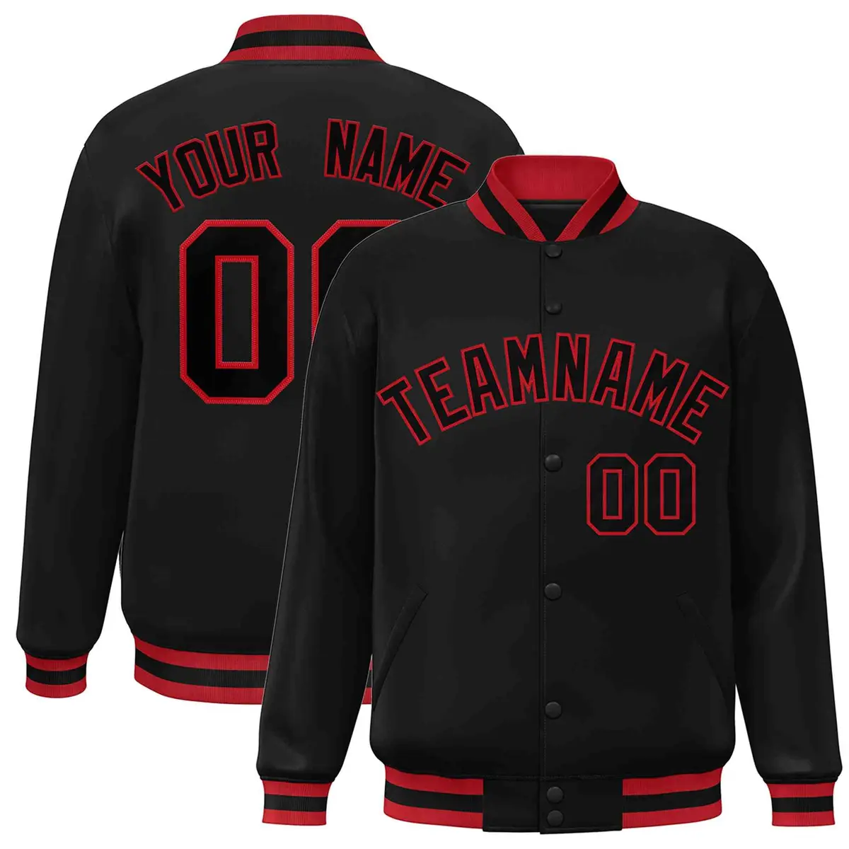 Black Black-Red Classic Full-Snap Varsity Letterman Jacket