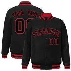Black Black-Red Classic Full-Snap Varsity Letterman Jacket 1