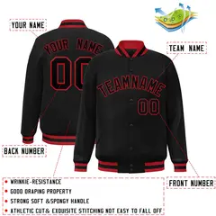 Black Black-Red Classic Full-Snap Varsity Letterman Jacket 2