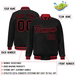 Black Black-Red Classic Full-Snap Varsity Letterman Jacket 2
