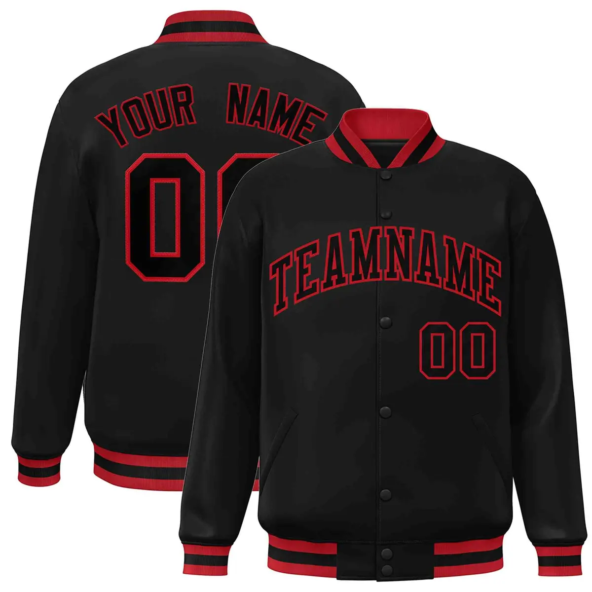 Black Black-Red Classic Full-Snap Varsity Letterman Jacket