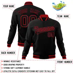 Black Black-Red Classic Full-Snap Varsity Letterman Jacket 4