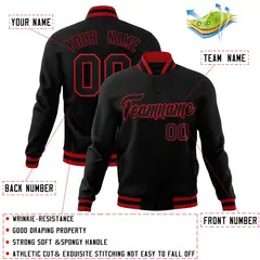 Black Black-Red Classic Full-Snap Varsity Letterman Jacket 4